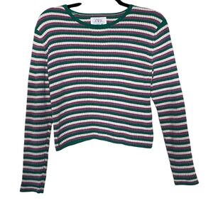Zara Kids Girls Striped Long Sleeve Chunky Sweater Green Purple 13-14 years Y2K